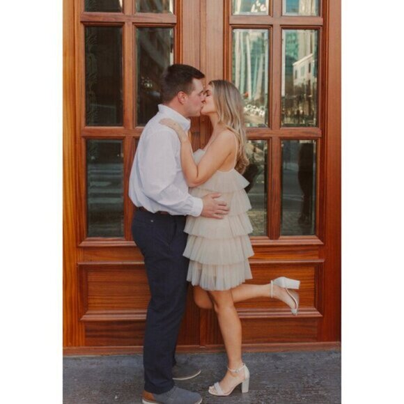 MAEVE by Anthropologie Tiered Tulle Mini Dress in Taupe Size Small - Picture 2 of 14
